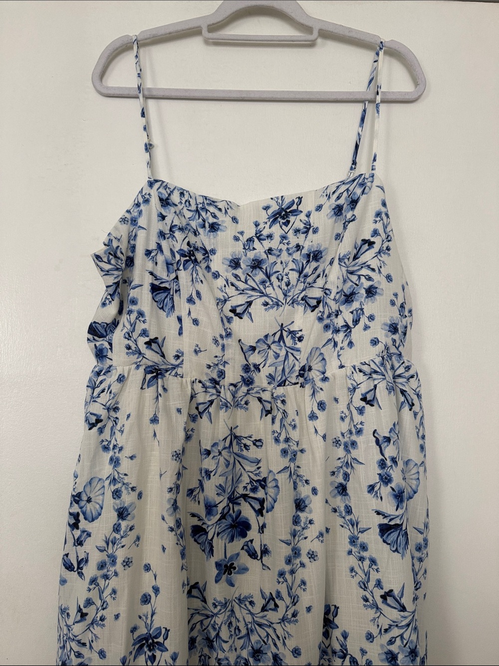 H&M White Midi Dress with Blue Floral Print